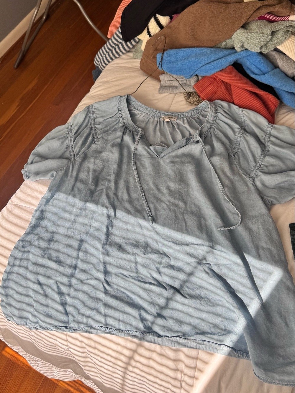 Wonderly Blue Tie-Front Peasant Blouse - Picture 3 of 3